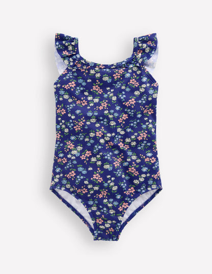 Hallie Frill Strap Swimsuit-Sapphire Blue Meadow Floral-1