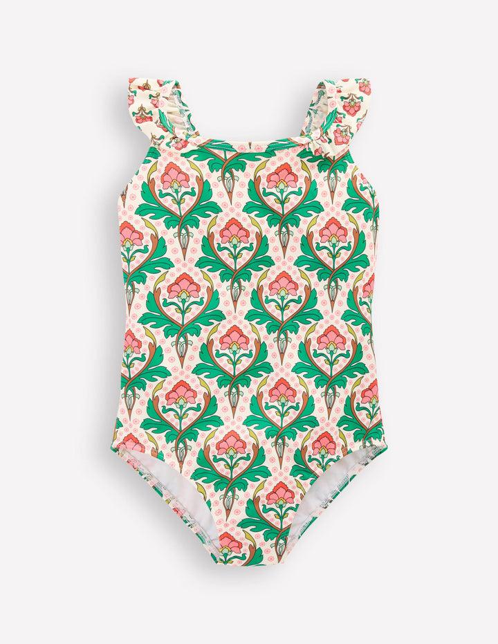 Hallie Frill Strap Swimsuit-Multi Woodblock Floral