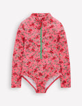 Long-sleeved Swimsuit-Salmon Pink Meadow Floral
