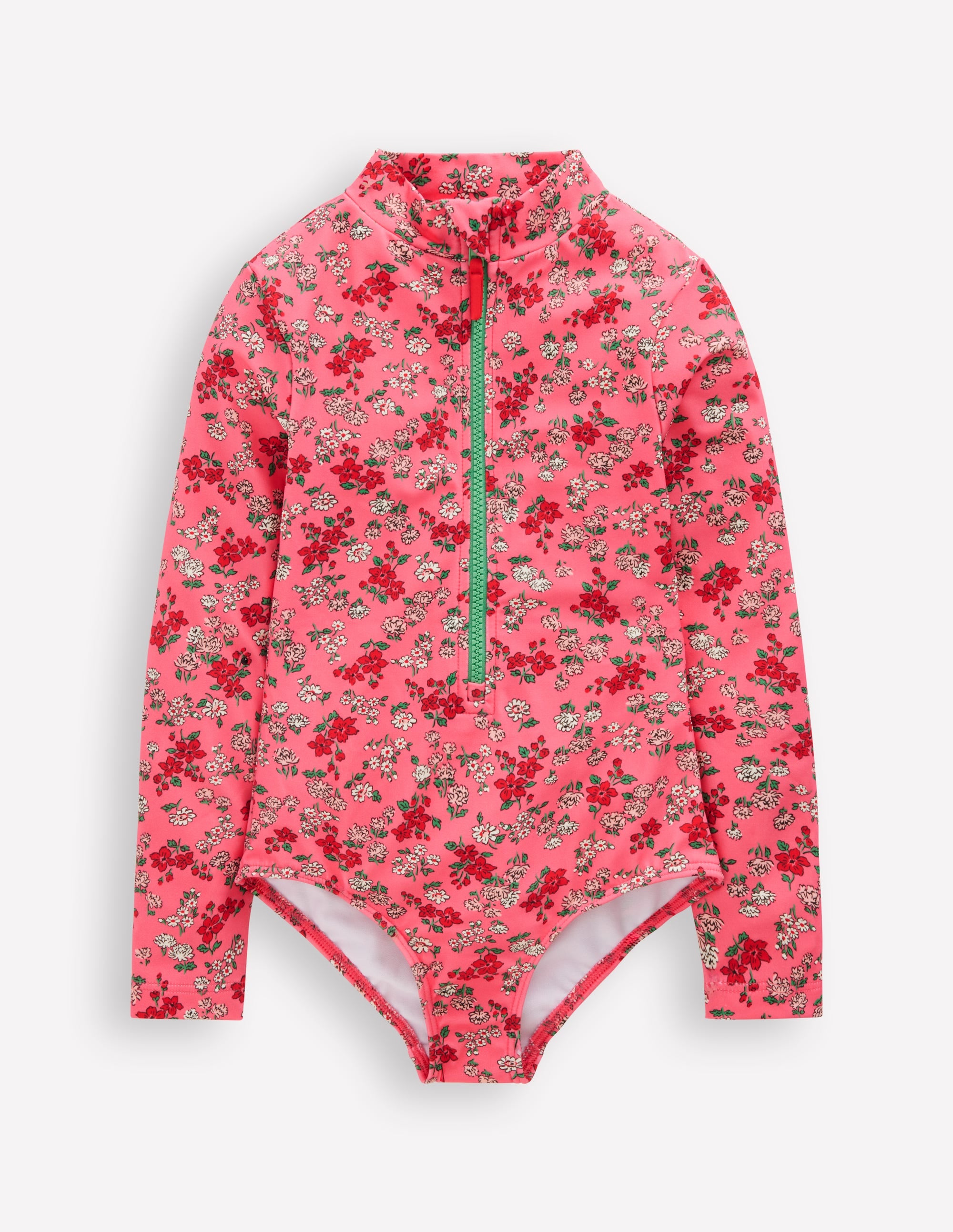 Long-sleeved Swimsuit-Salmon Pink Meadow Floral - Image 1