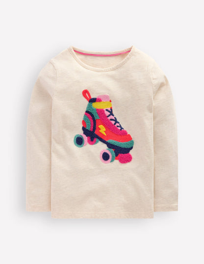 Long Sleeve Bouclé T-shirt-Oatmeal Marl Rollerskate-1