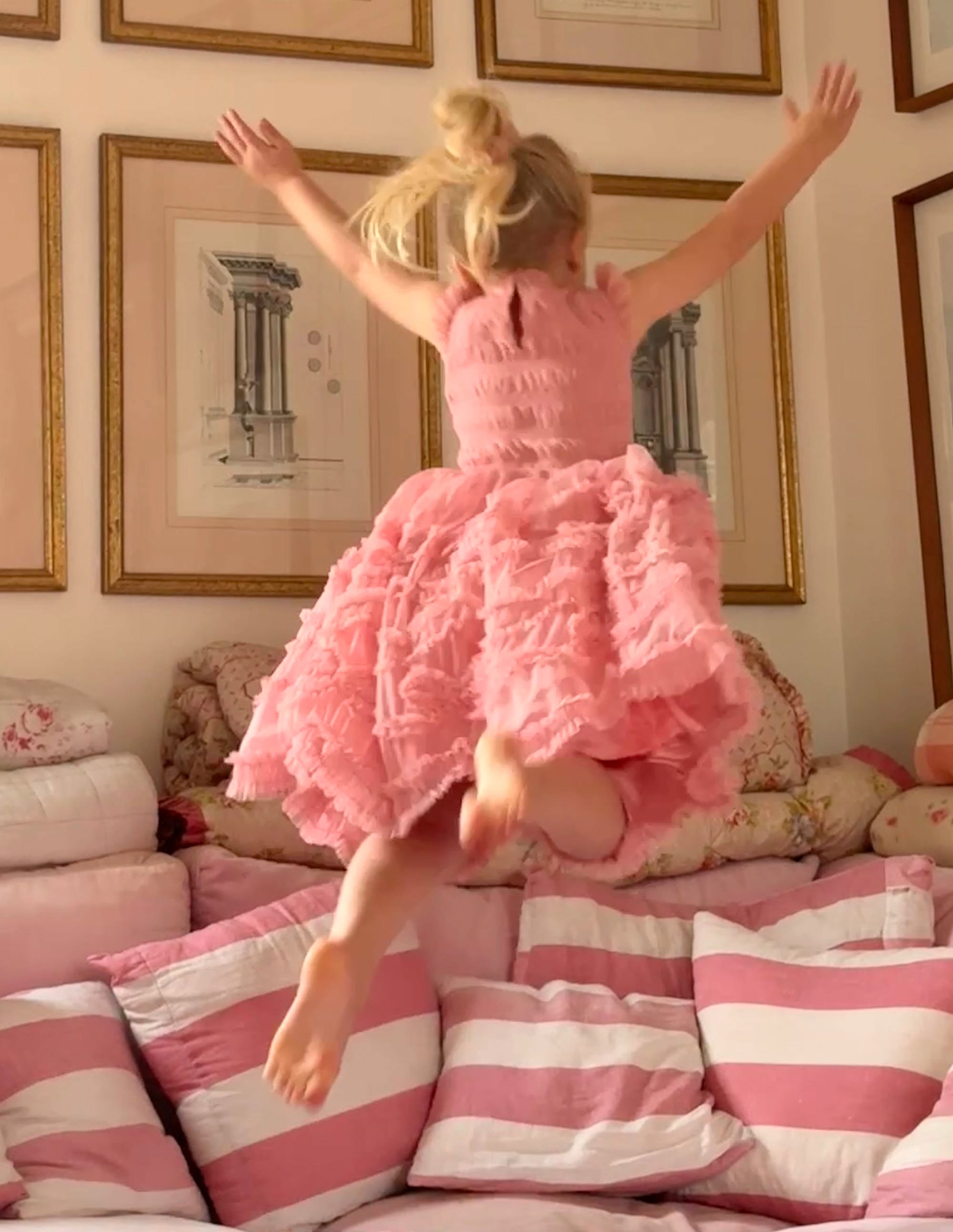 Tulle Ruffle Occasion Dress-Almond Pink - Image 4