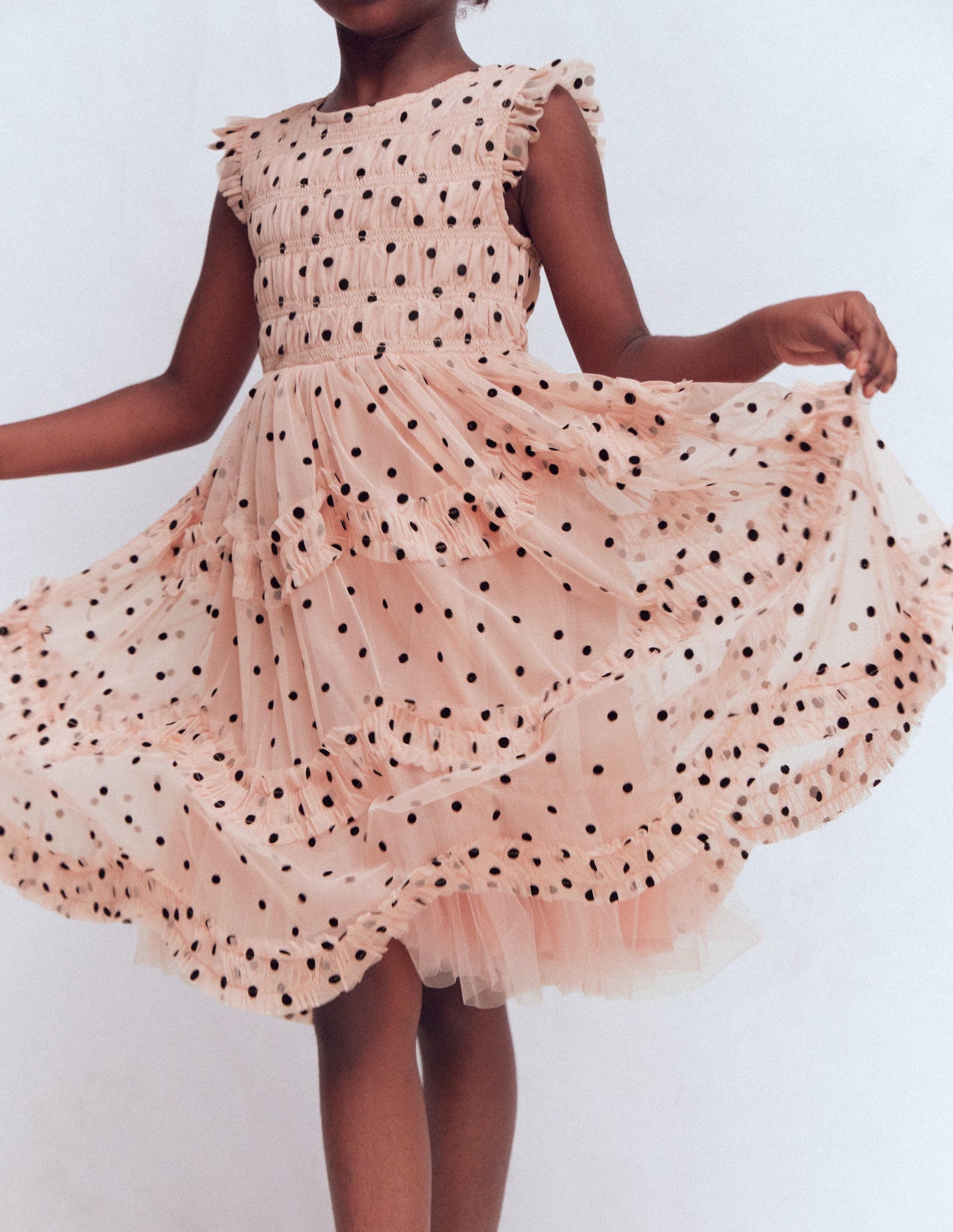 Tulle Bow Occasion Dress-Rose Smoke Flock Spot