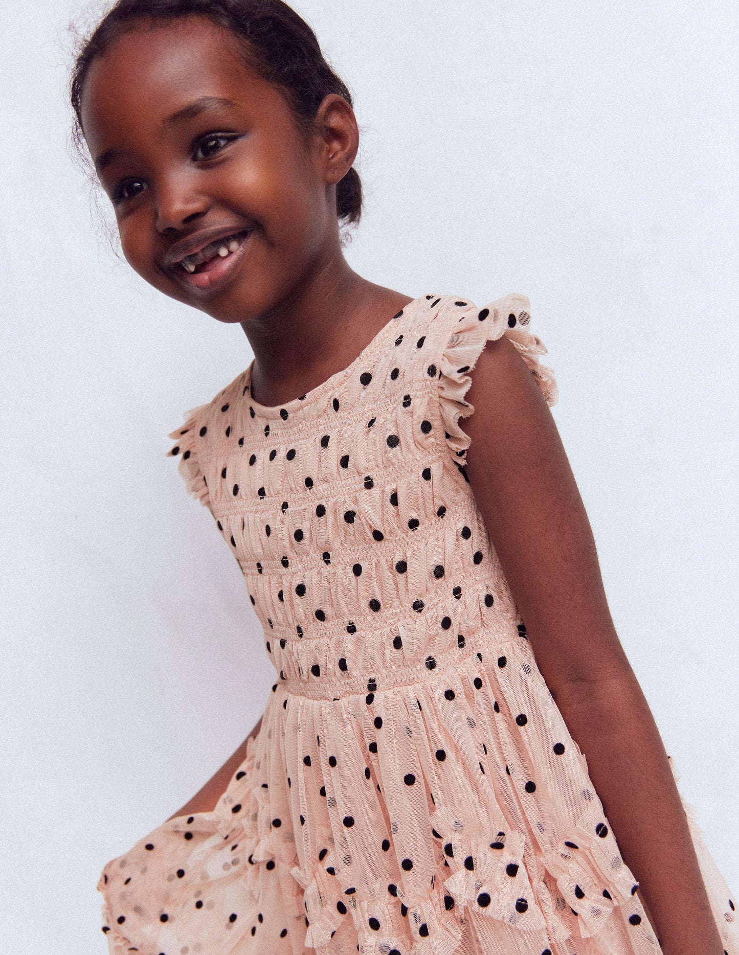 Tulle Bow Occasion Dress-Rose Smoke Flock Spot