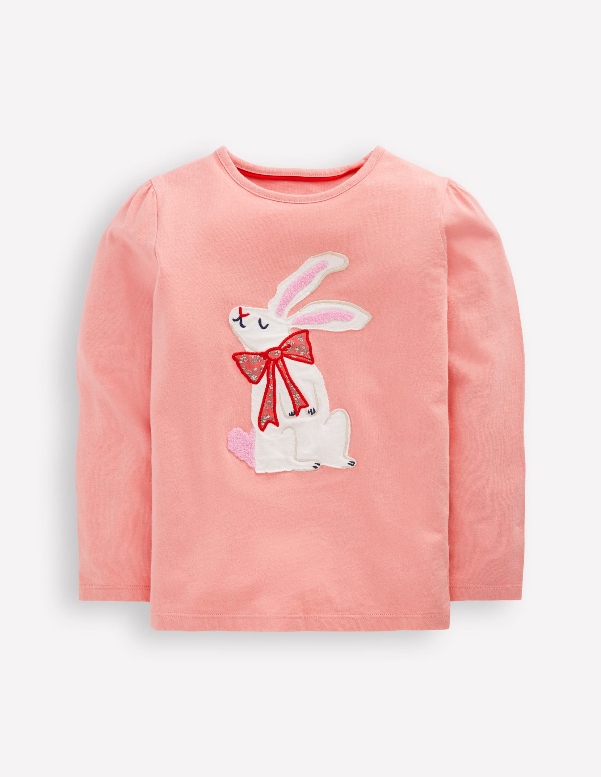 Puff Sleeve Appliqué  T-shirt-Pink Bunny-1