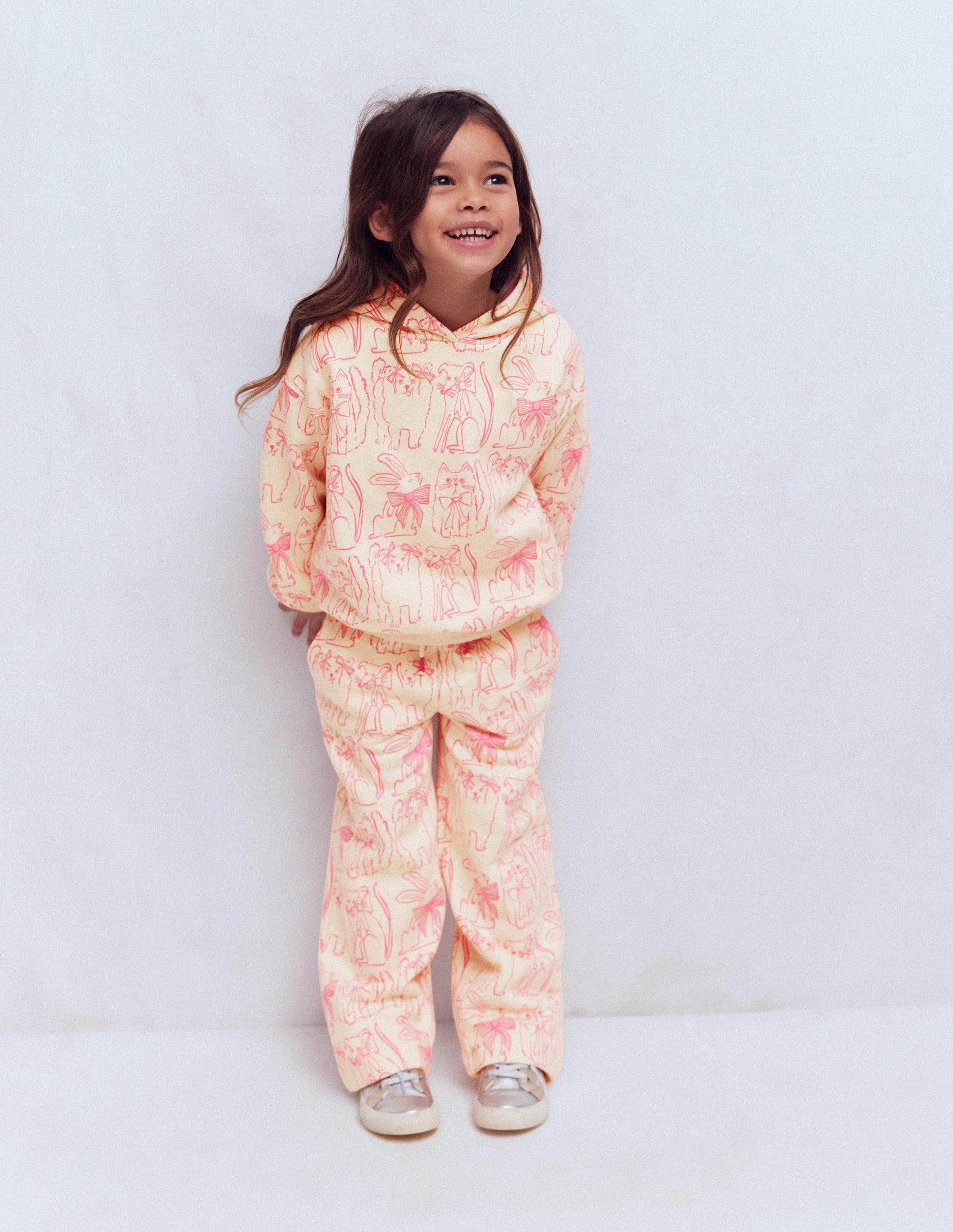 Wide Leg Printed Jogger-Oatmeal Cats - Image 1