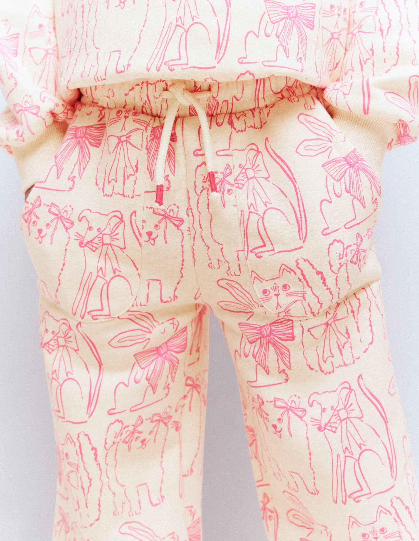 Wide Leg Printed Jogger-Oatmeal Cats