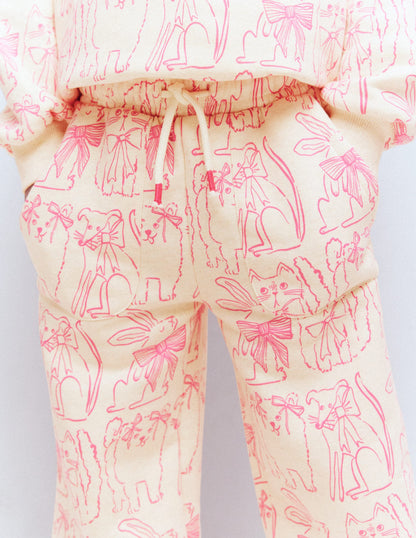 Wide Leg Printed Jogger-Oatmeal Cats-3