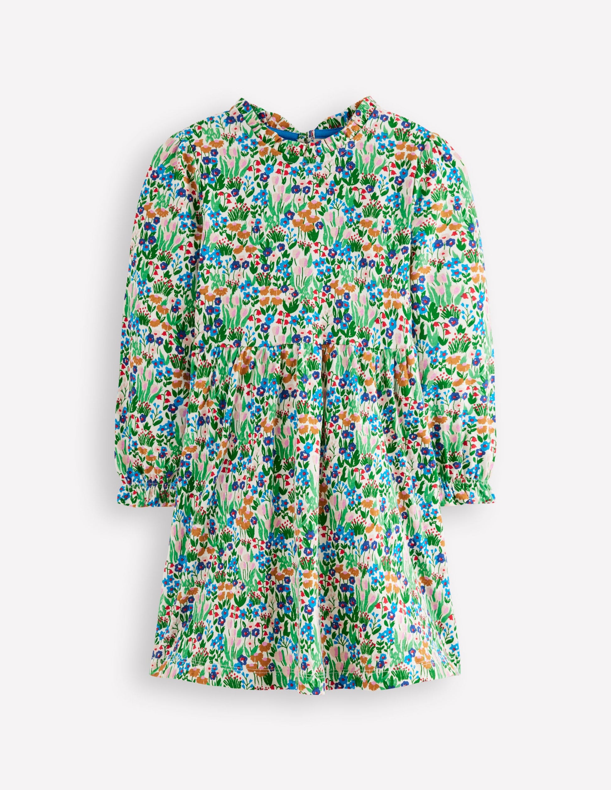 Blouson Sleeve Jersey Dress-Kingfisher Spring Flowerbed-1