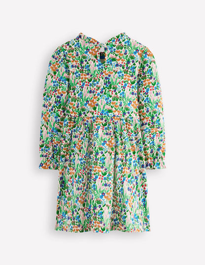 Blouson Sleeve Jersey Dress-Kingfisher Spring Flowerbed-2