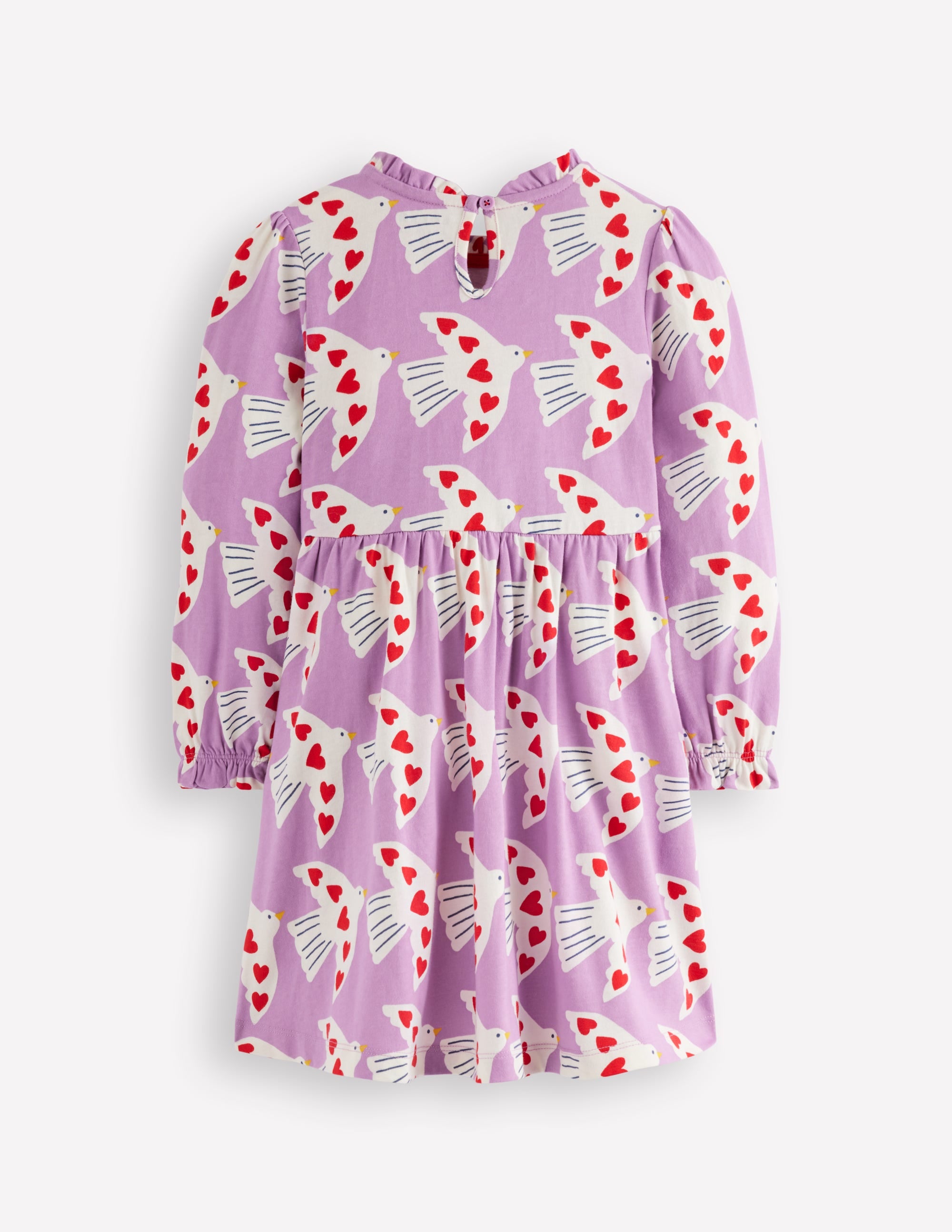 Blouson Sleeve Jersey Dress-Pale Pansy Love Birds - Image 5