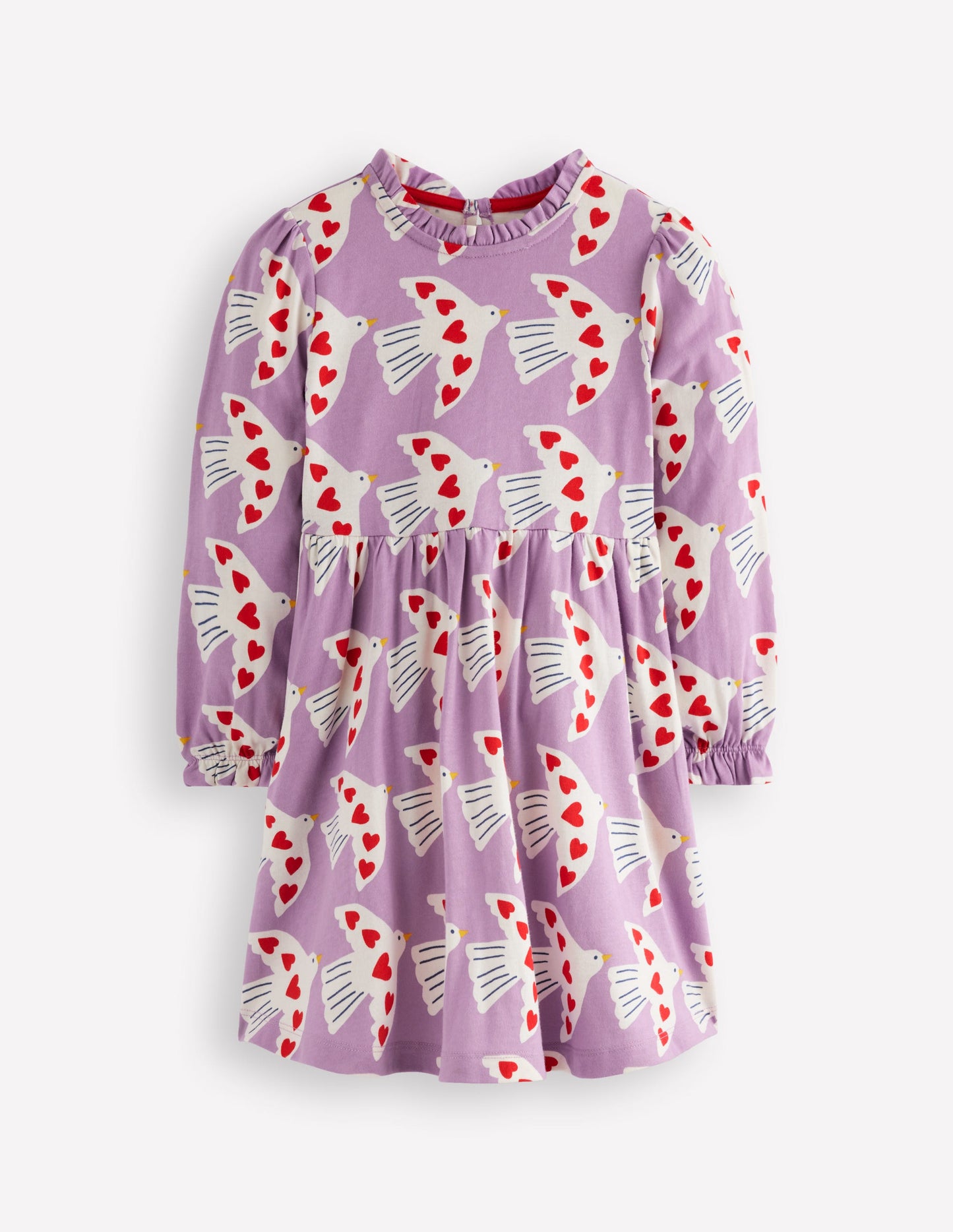 Blouson Sleeve Jersey Dress-Pale Pansy Love Birds