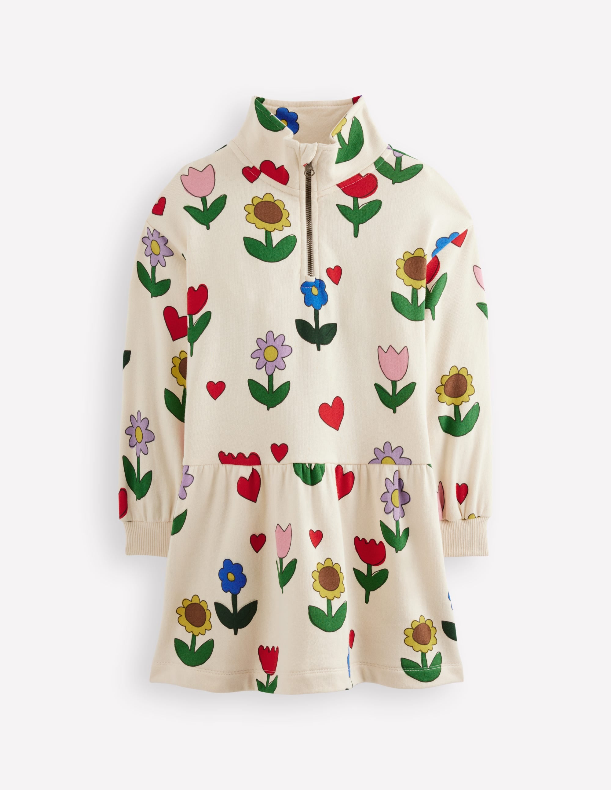 Half Zip Sweat Dress-Calico White Sunflower Garden | Boden Global