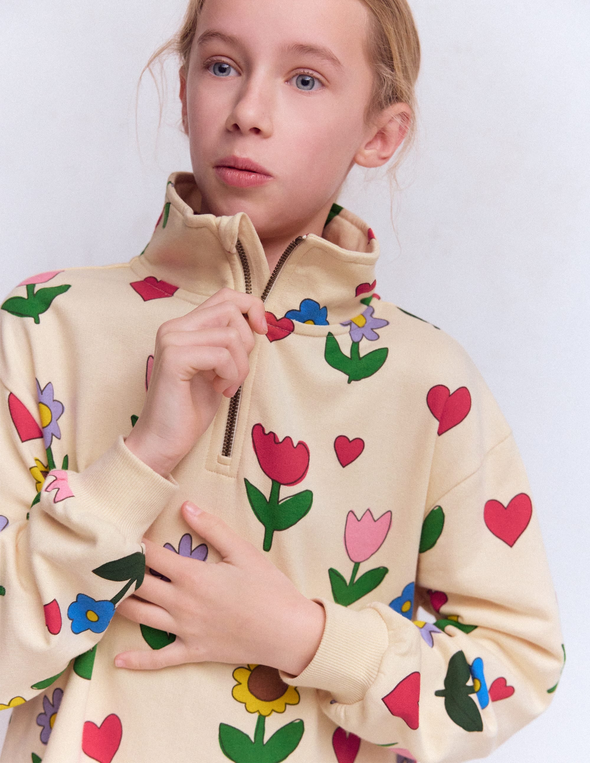 Half Zip Sweat Dress-Calico White Sunflower Garden | Boden Global