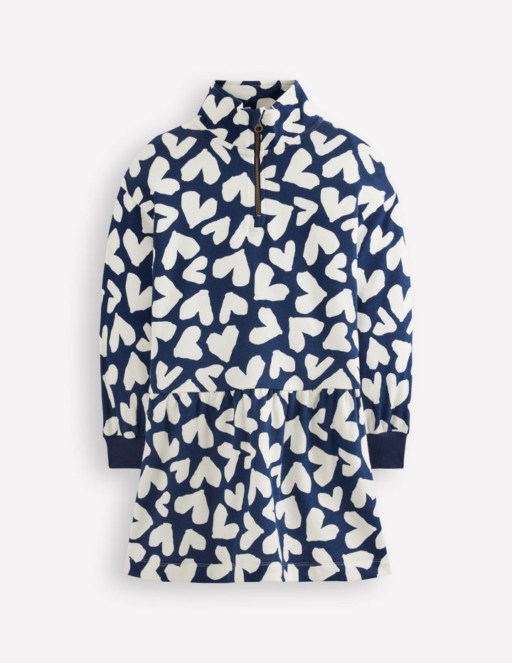 Half Zip Sweat Dress-College Navy Collage Hearts