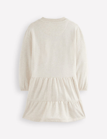 Drop Waist Sweatshirt Dress-Oatmeal Marl Appliqué-3