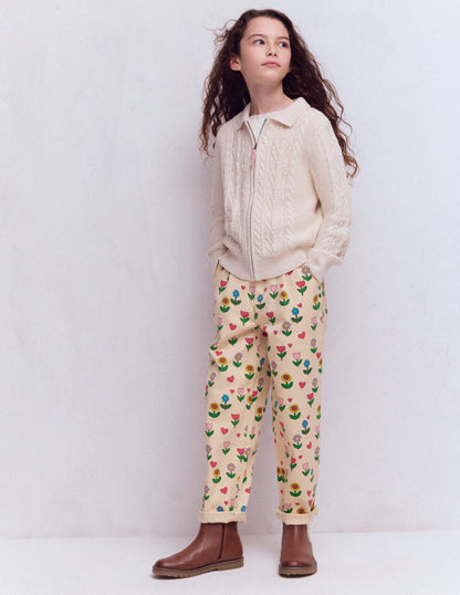 Pleat Jeans-Ivory Sunflower Garden-2