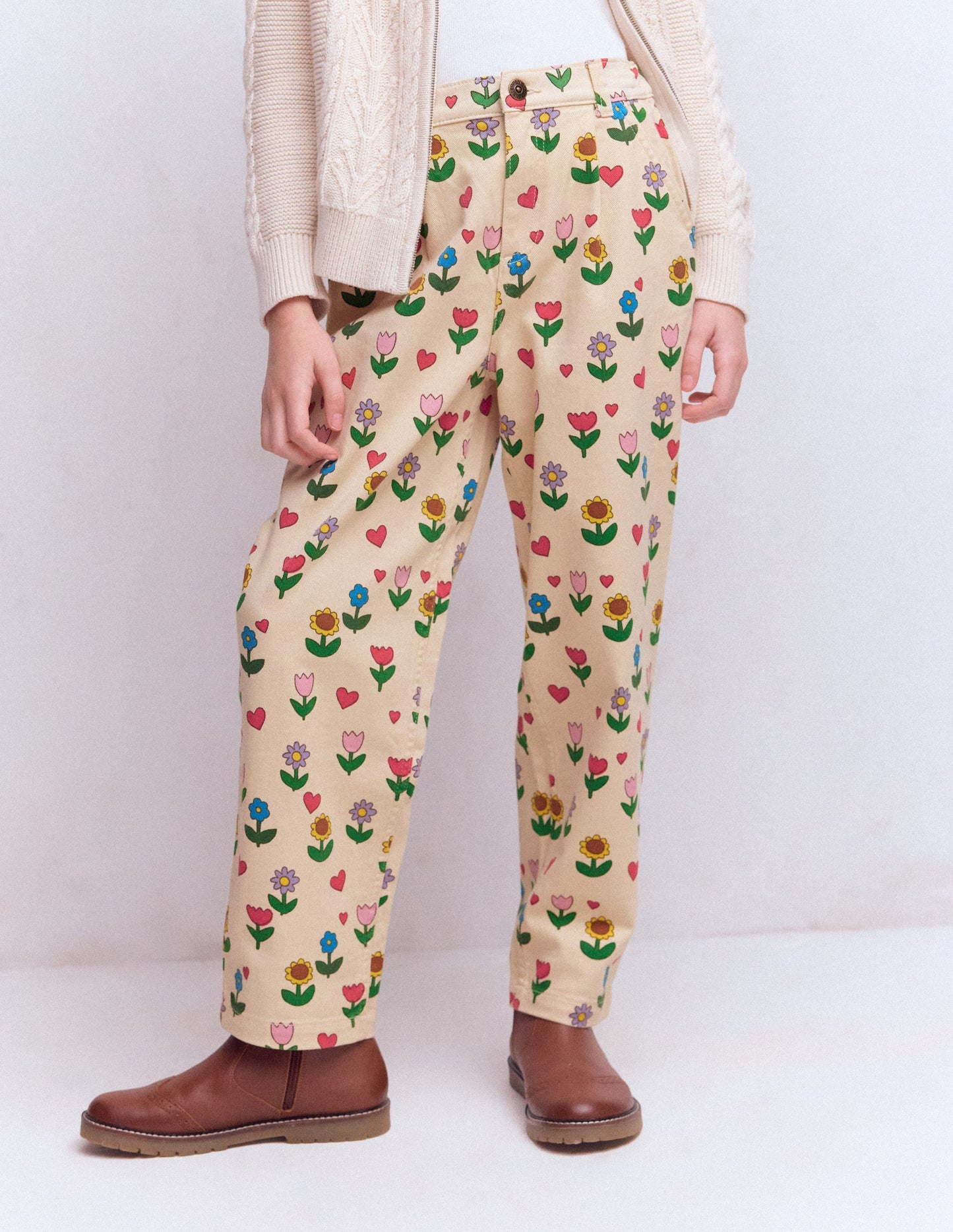 Pleat Jeans-Ivory Sunflower Garden