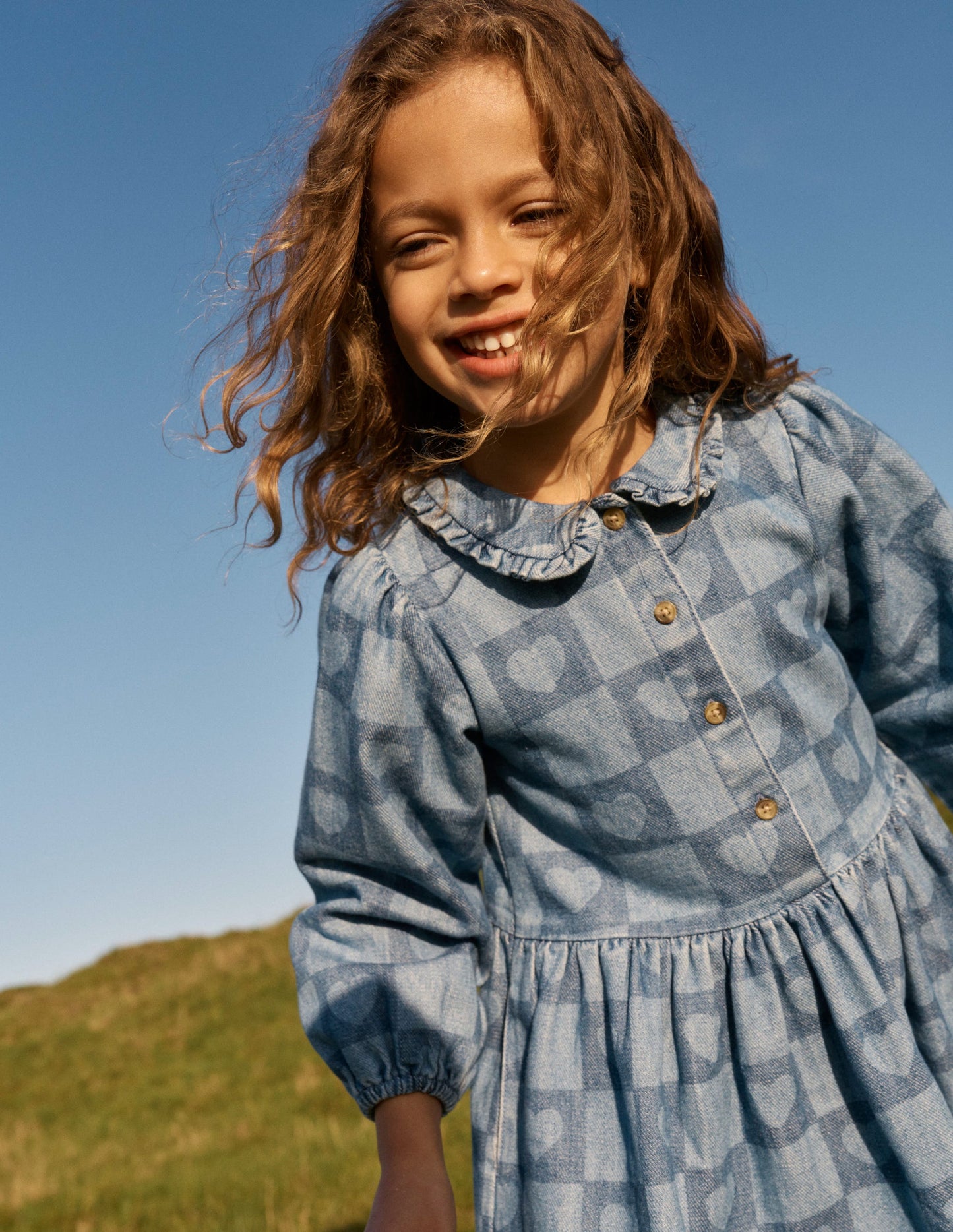 Pretty Shirt Dress-Denim Heart Stamp