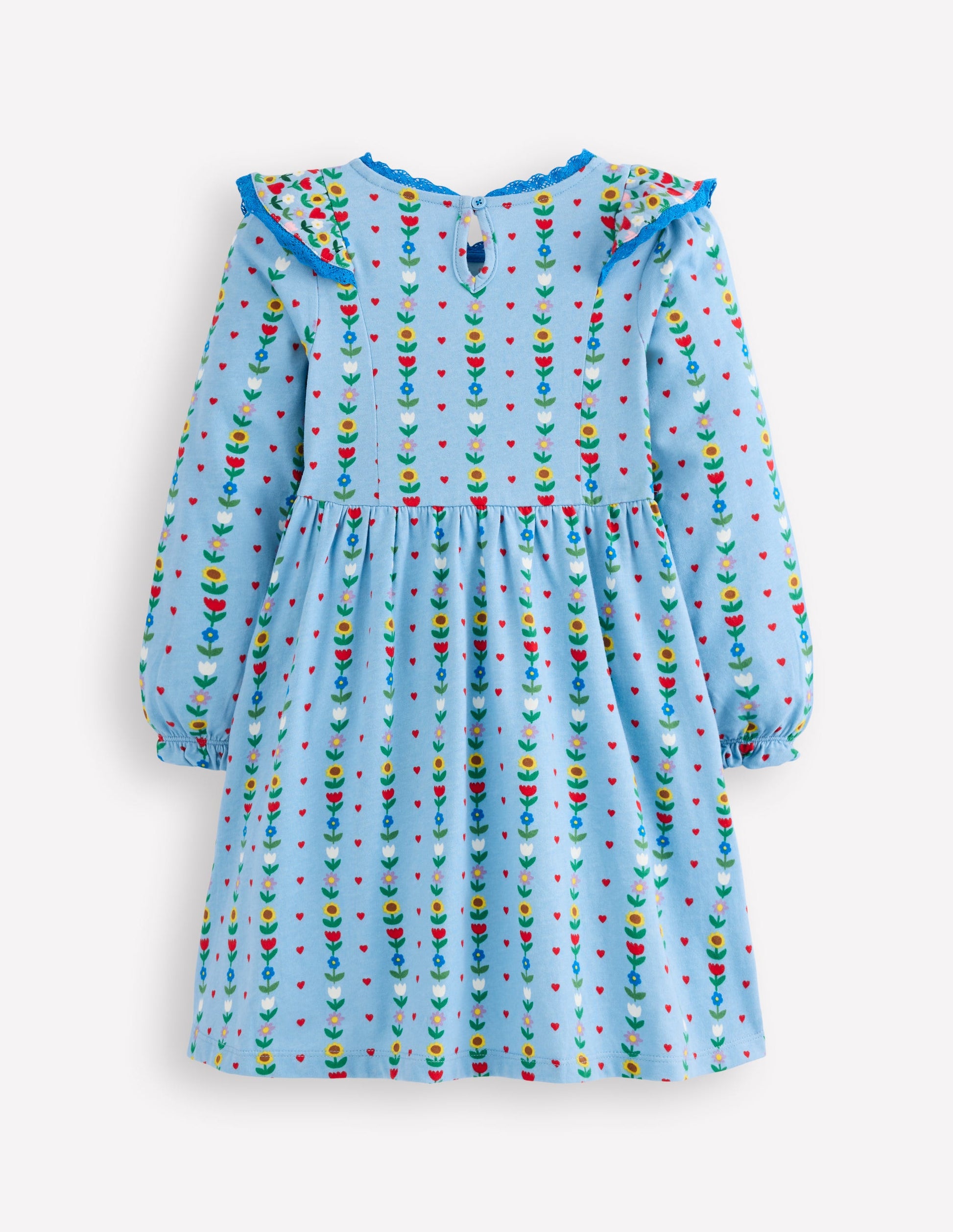 Long Sleeve Ruffle Dress-Glacier Blue Garden Stripe-2