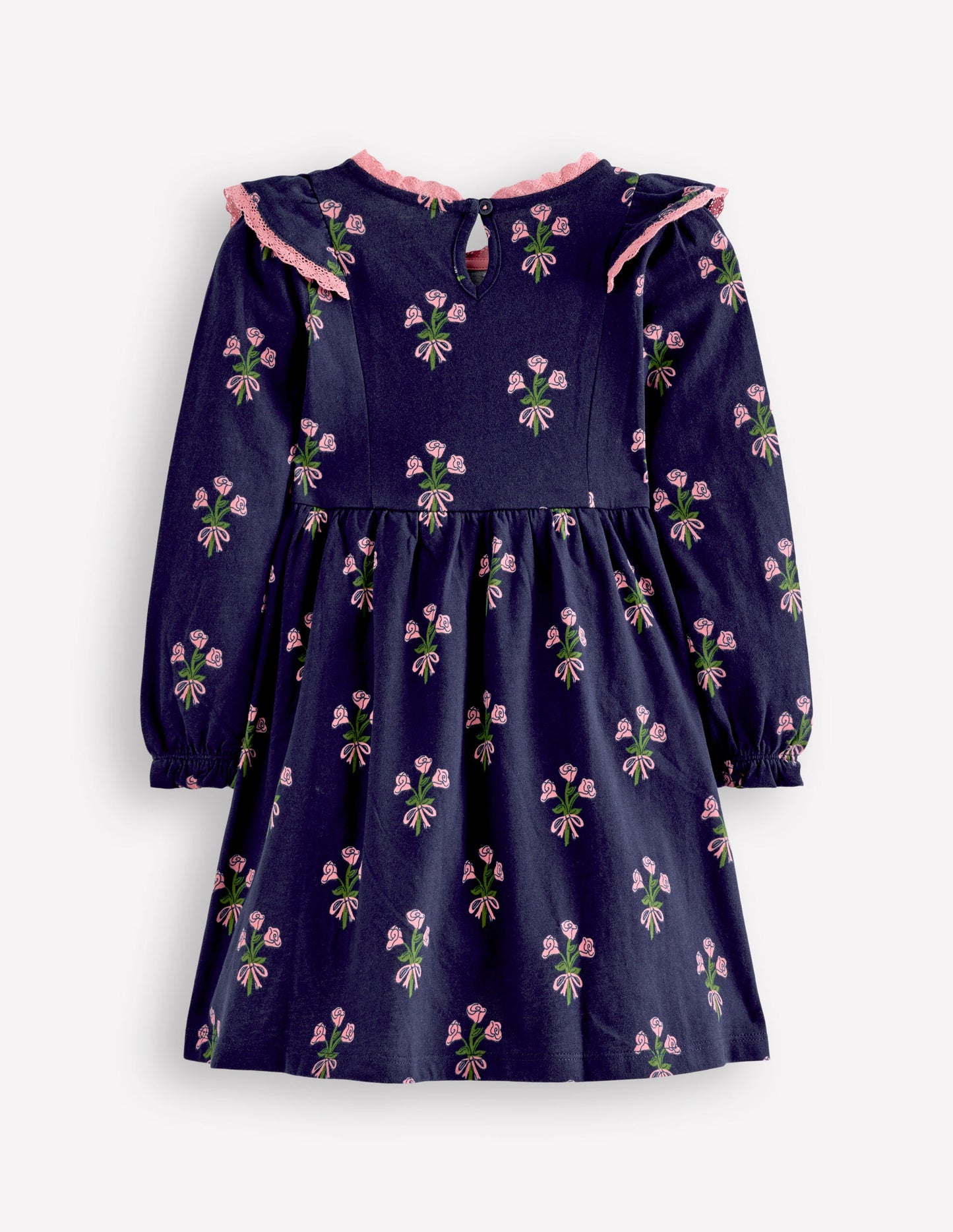 Long Sleeve Ruffle Dress-College Navy Posy