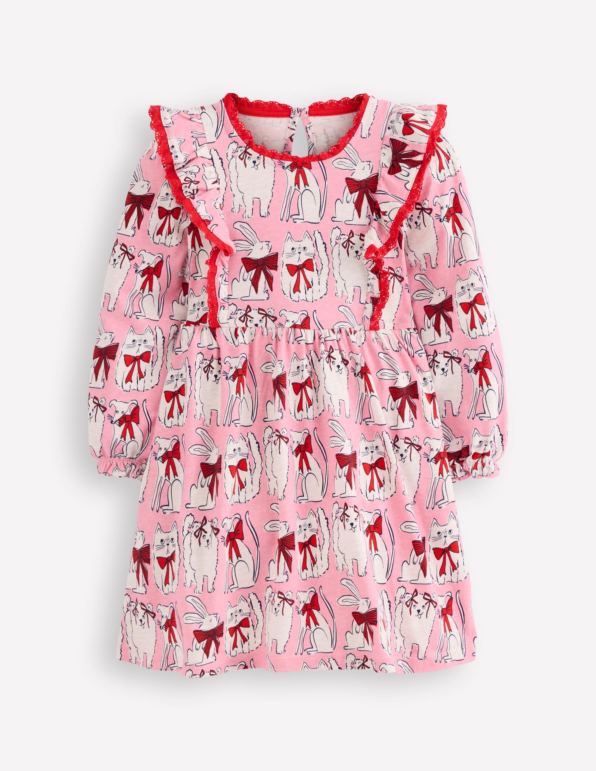 Long Sleeve Ruffle Dress-Bubblegum Pink Favourite Pets - Image 1