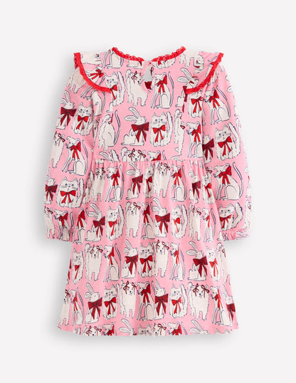 Long Sleeve Ruffle Dress-Bubblegum Pink Favourite Pets-3