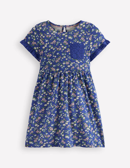 Broderie Pocket Jersey Dress-Sapphire Blue Meadow Floral-1