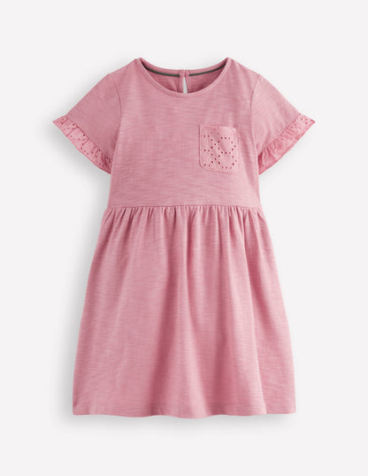 Broderie Pocket Jersey Dress-Pink Haze-1