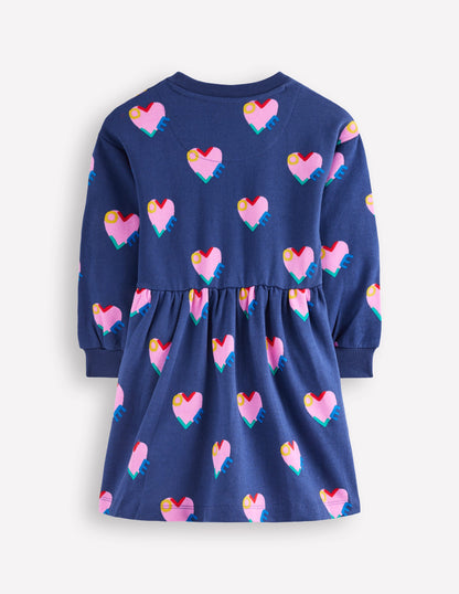 Drop Shoulder Sweat Dress-Starboard Blue Love Hearts-2