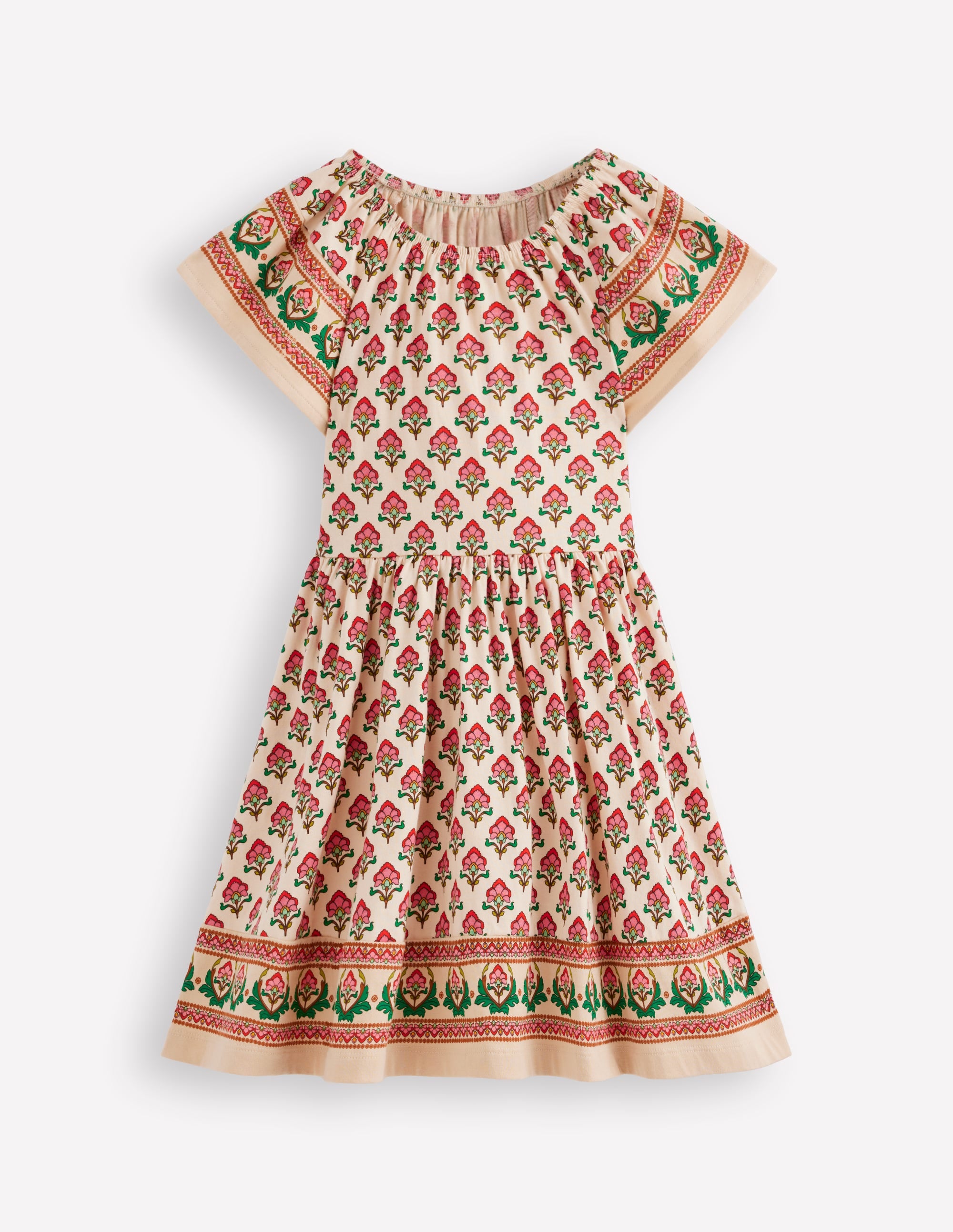 Flutter Sleeve Twirly Dress-Multi Woodblock Floral - Image 2