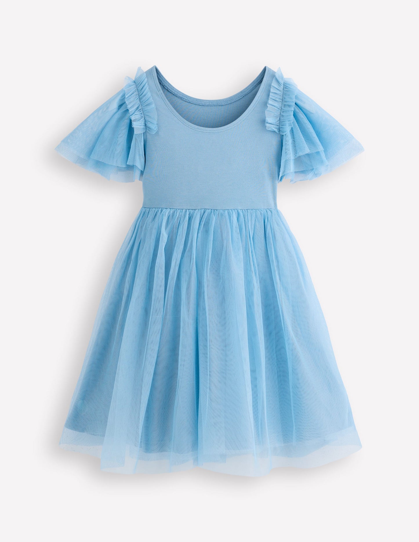 Short Sleeve Logo Tulle Dress-Glacier Blue Roses