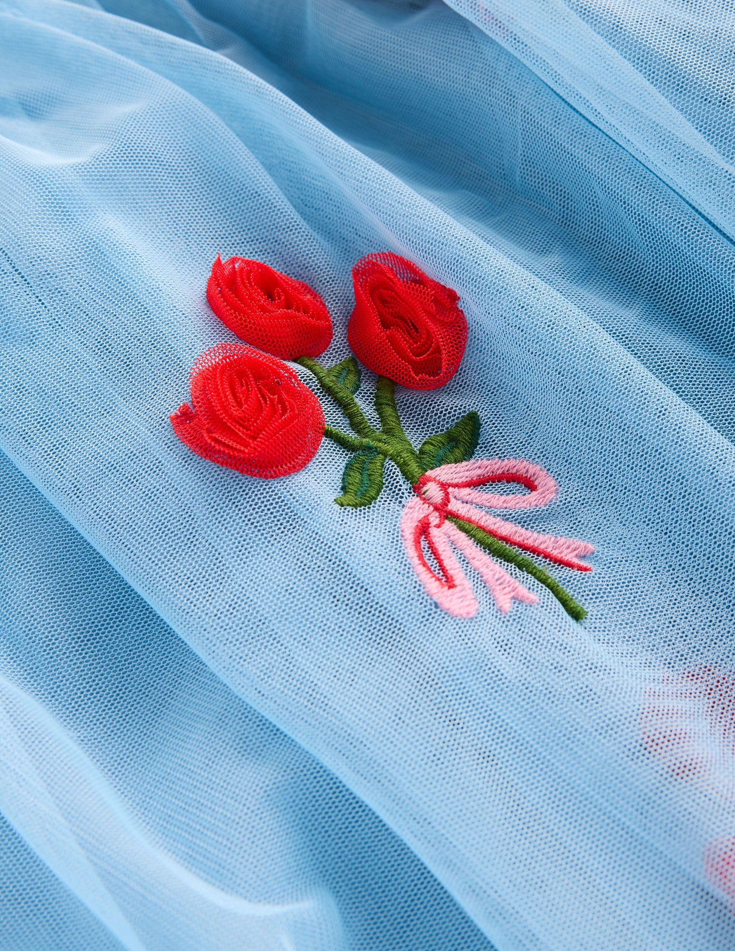 Short Sleeve Logo Tulle Dress-Glacier Blue Roses