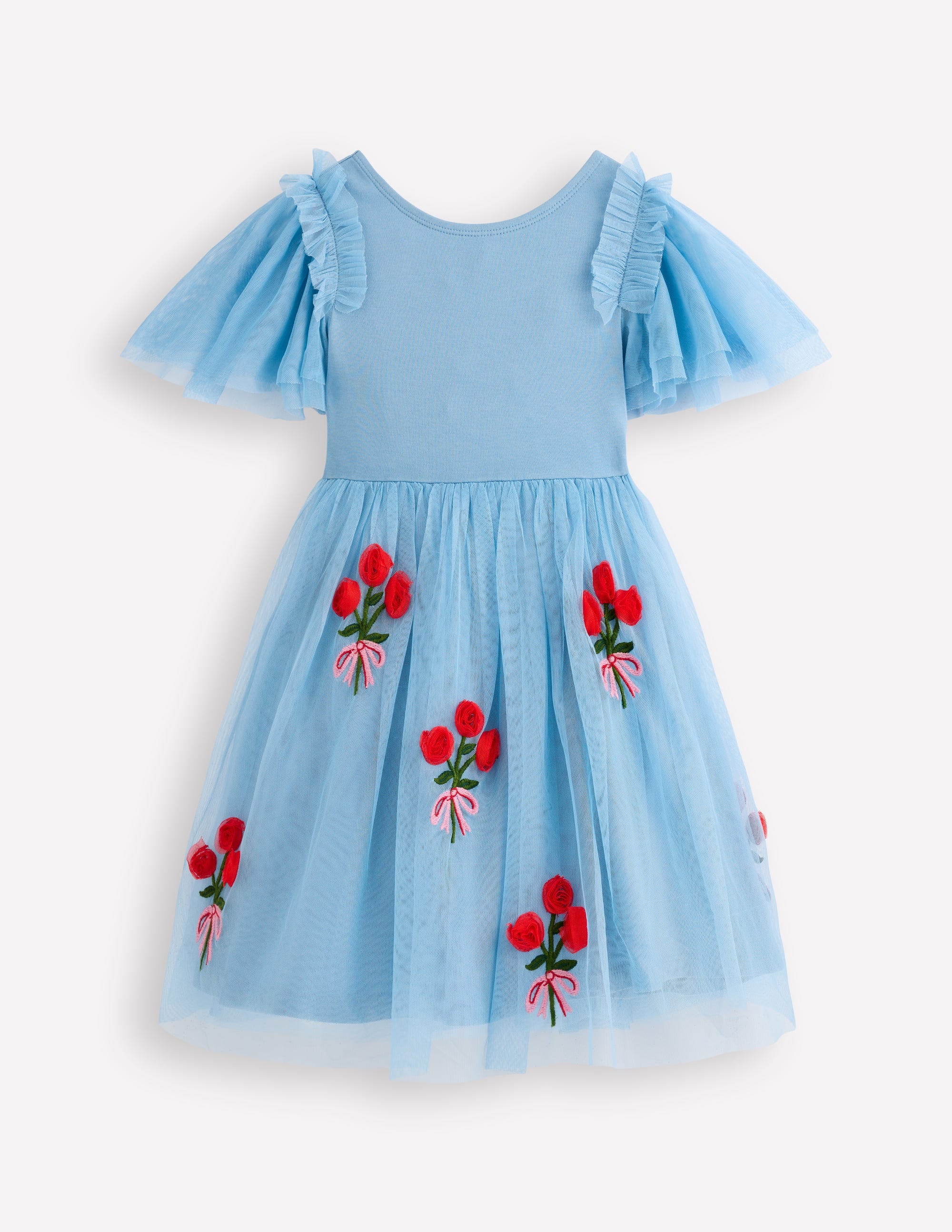 Short Sleeve Logo Tulle Dress-Glacier Blue Roses - Image 1