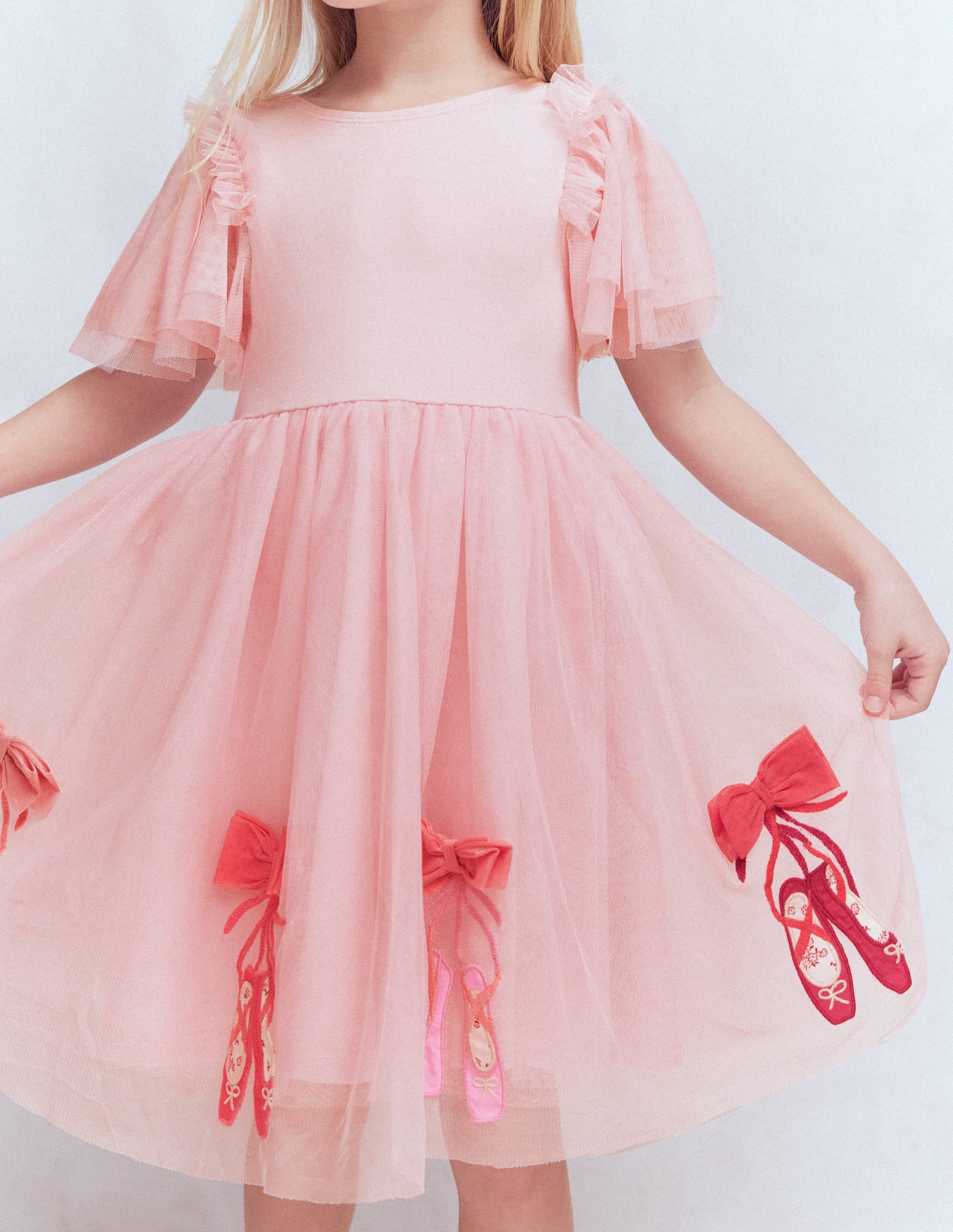 Short Sleeve Logo Tulle Dress-French Pink Ballet Shoes - Image 1
