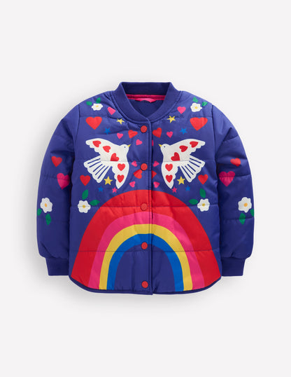 Fun Bomber Jacket-Navy Placement Rainbow Print-4