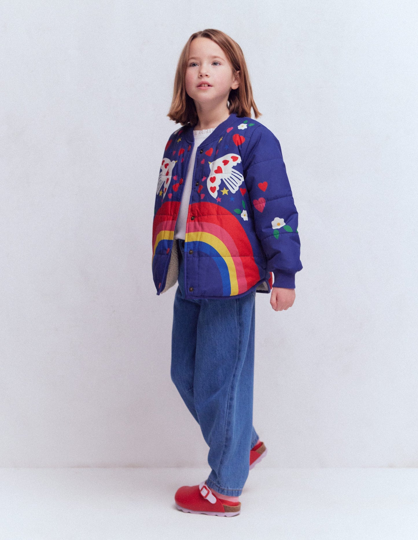 Fun Bomber Jacket-Navy Placement Rainbow Print