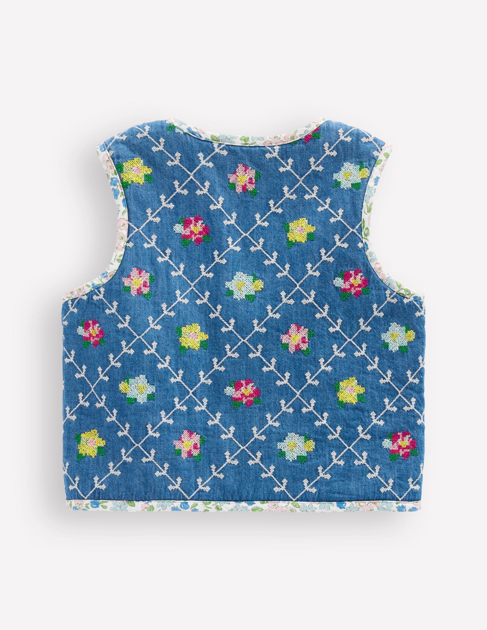 Pretty Quilted Gilet-Embroidered Denim-2