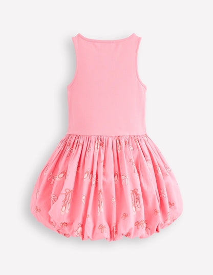 Bubble Hem Rib Dress-Vintage Pink Ballet Shoes-2
