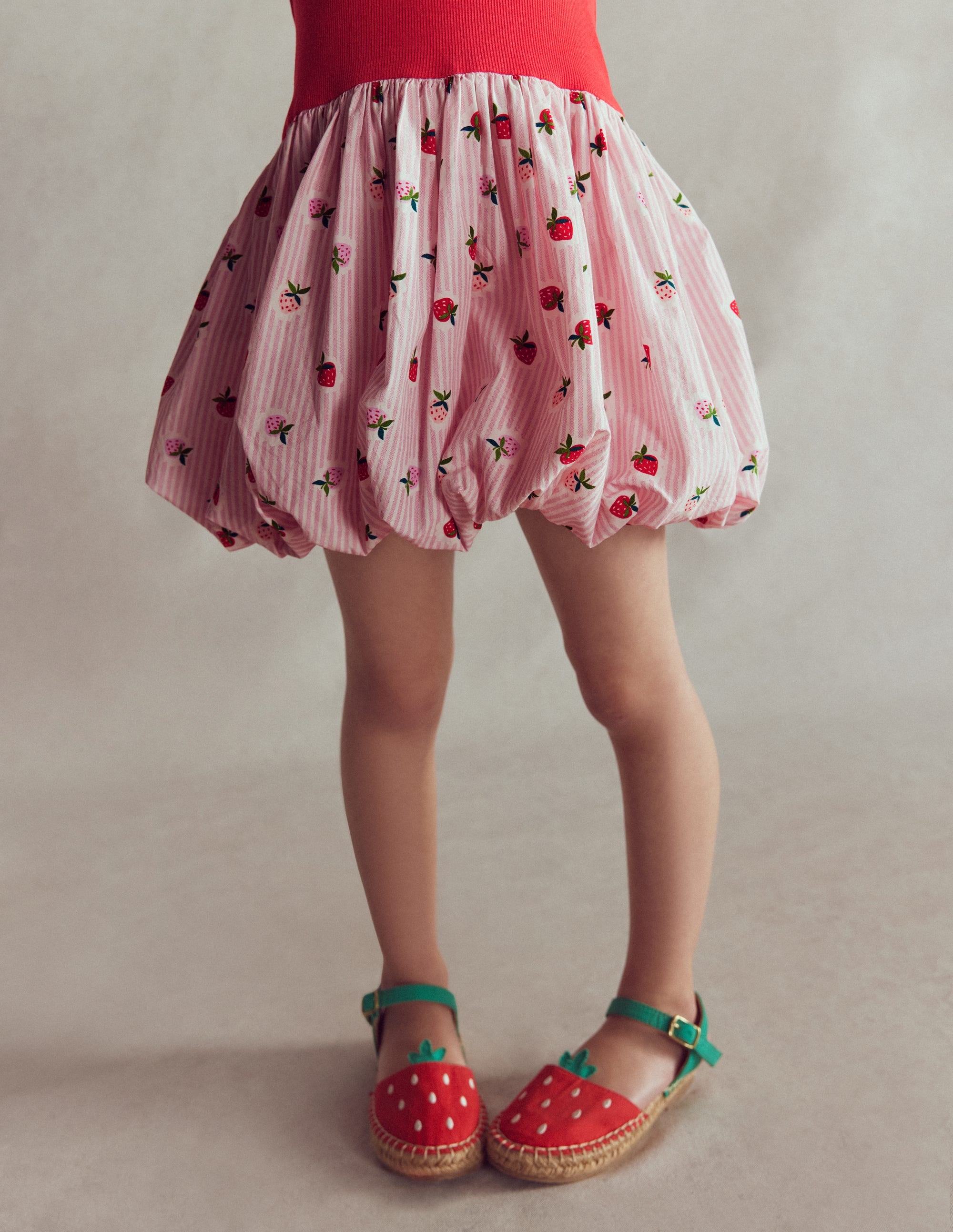 Bubble Hem Rib Dress-Ticking Stripe Strawberry - Image 1
