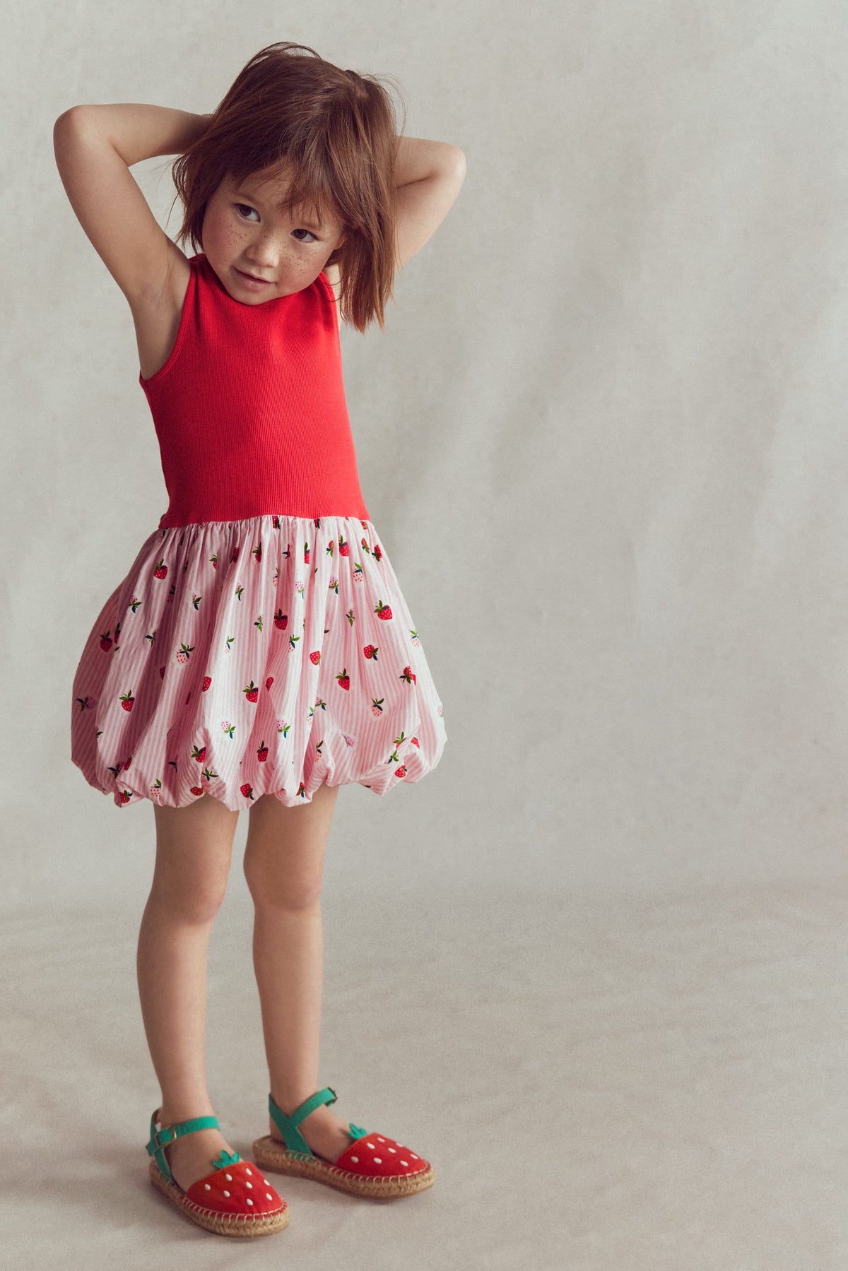 Bubble Hem Rib Dress-Ticking Stripe Strawberry - Image 2