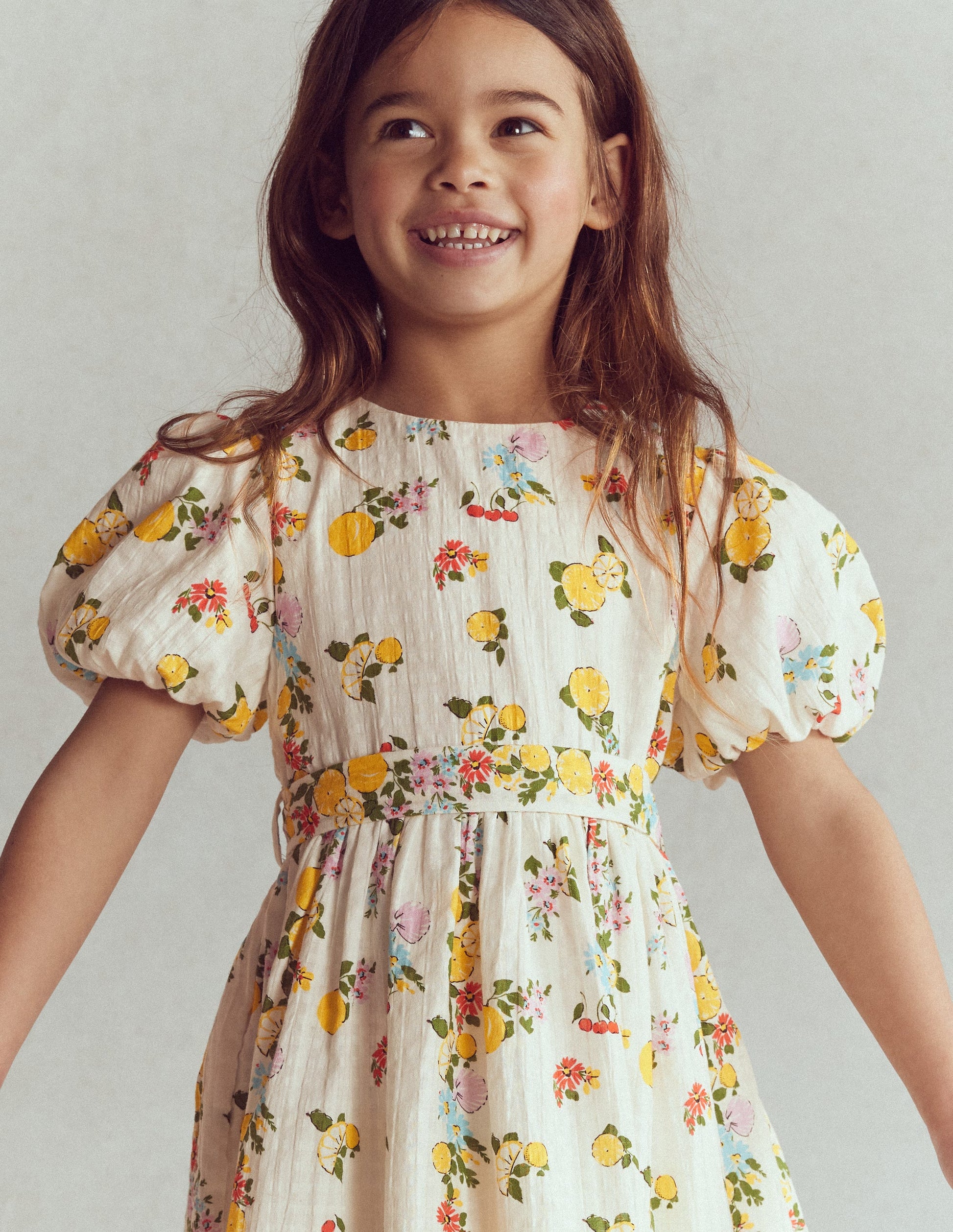 Vintage-style Sash Dress-Soft Ivory Lemon Floral-1