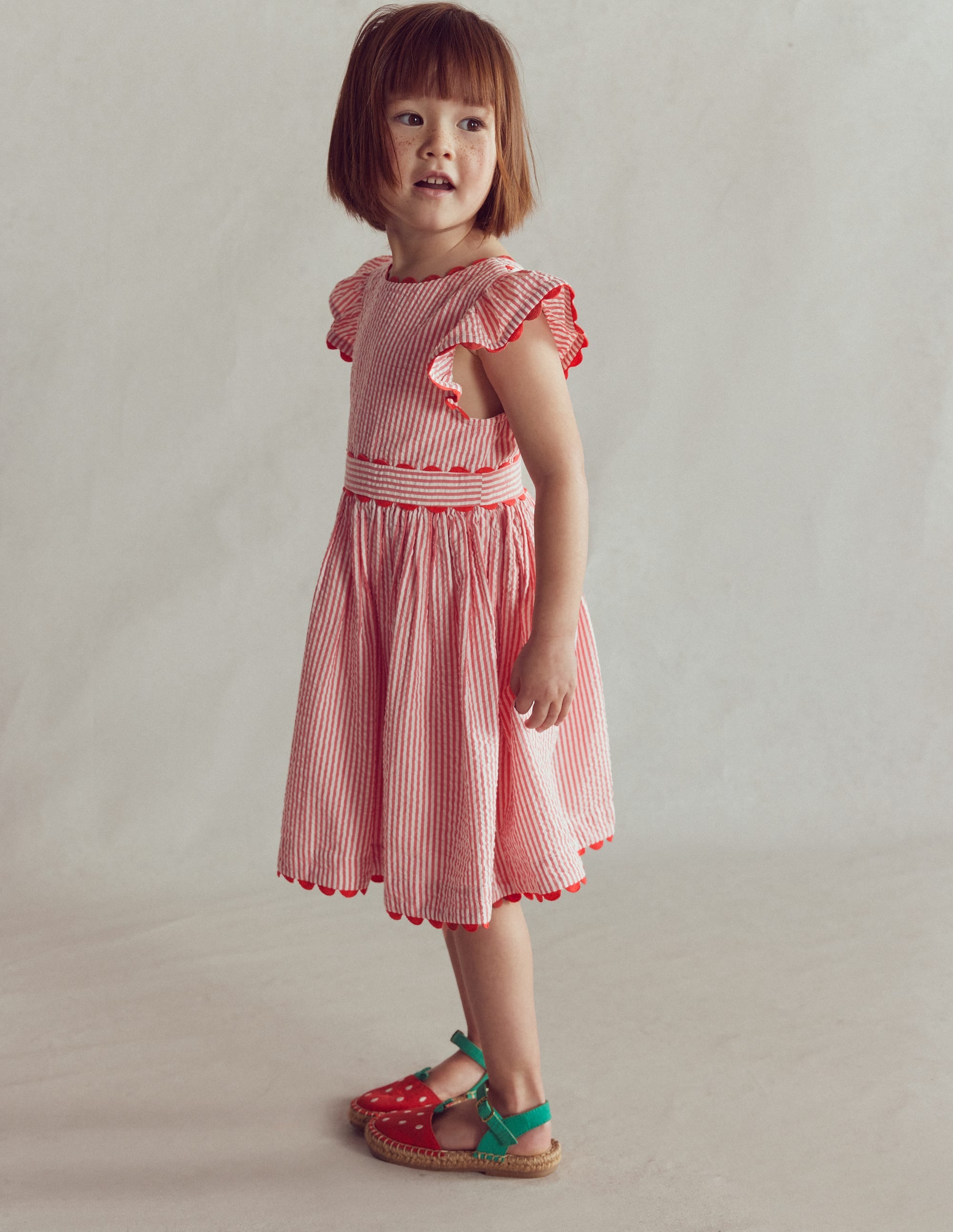 Ric Rac Trim Flutter Dress-Red Stripe - Image 1