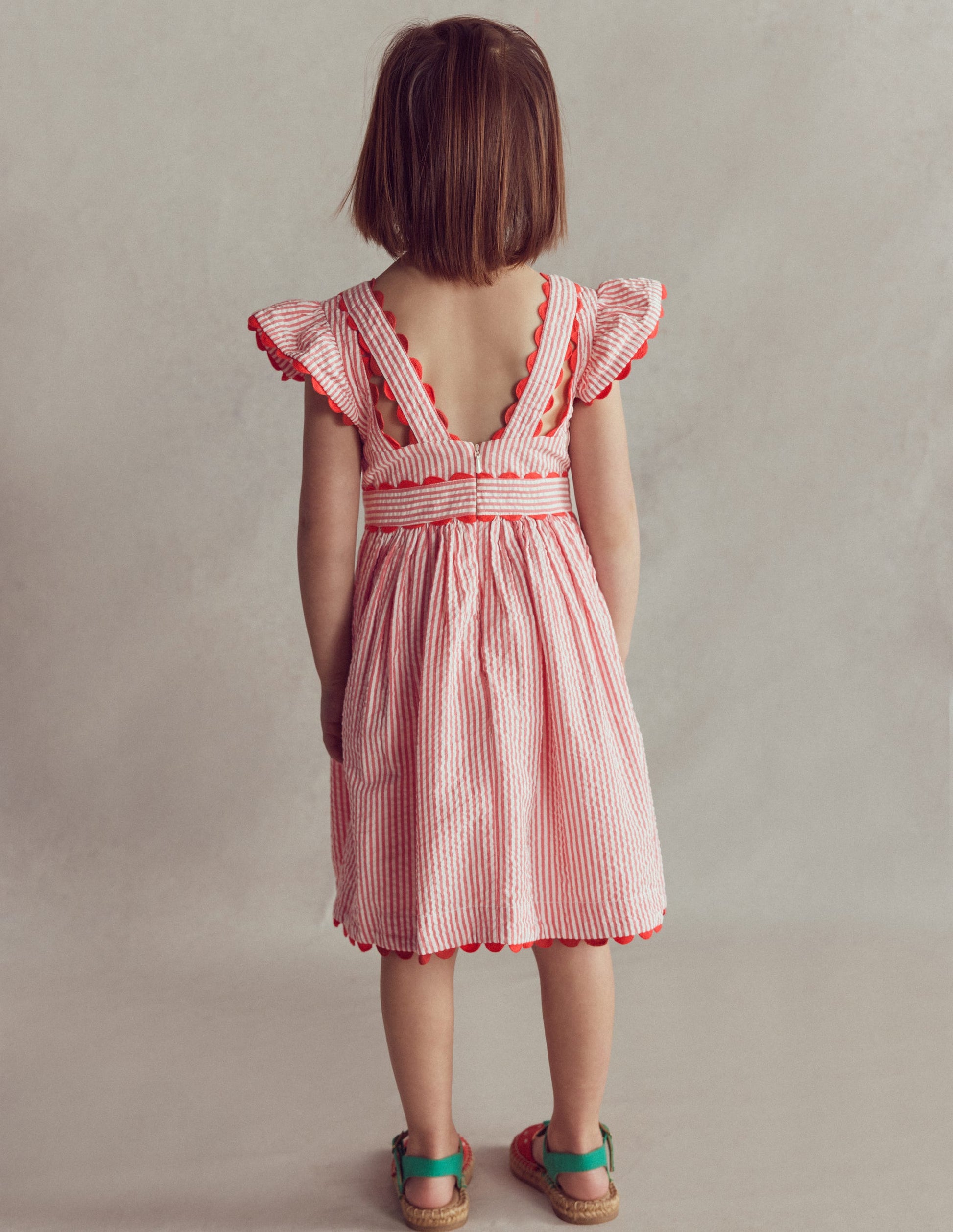 Ric Rac Trim Flutter Dress-Red Stripe-3