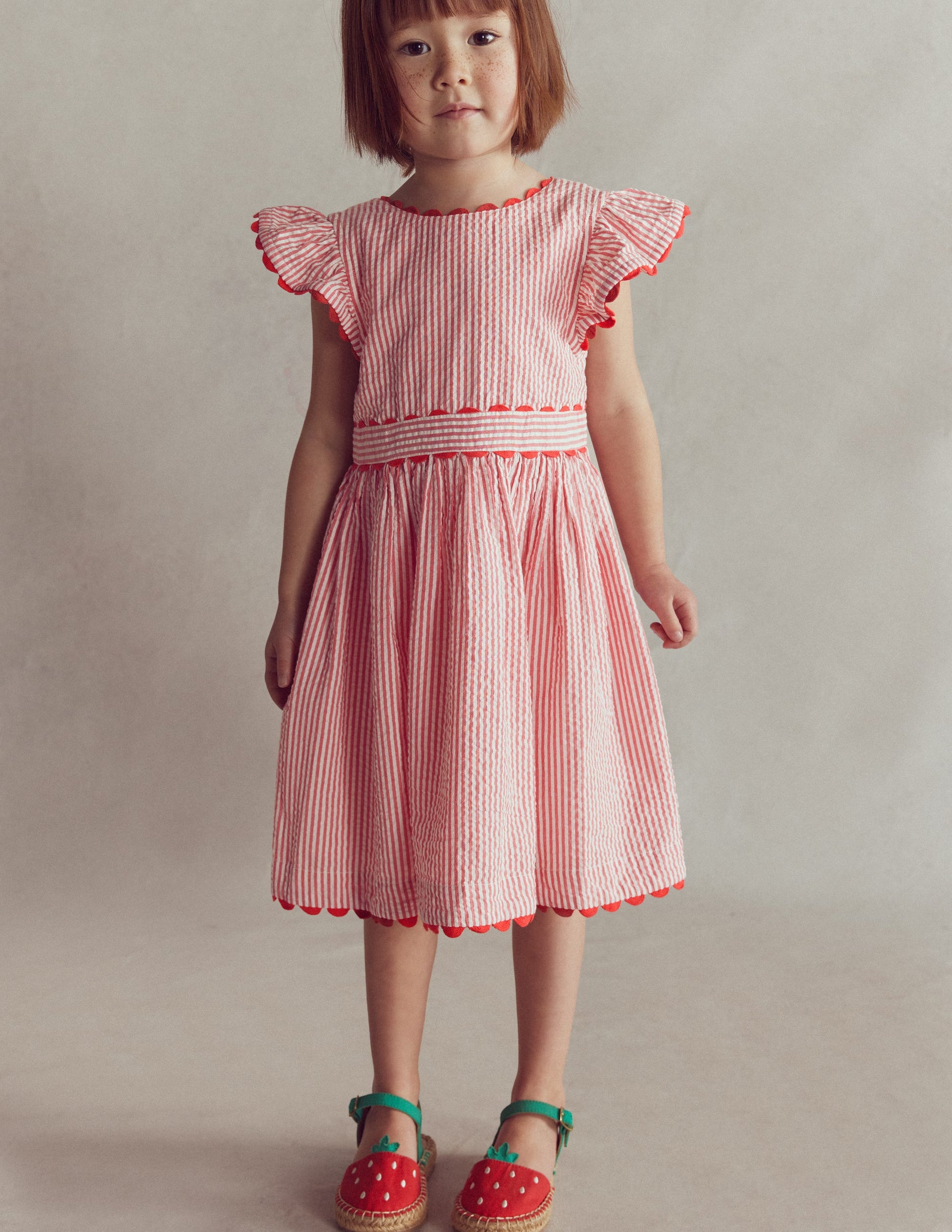 Ric Rac Trim Flutter Dress-Red Stripe-4