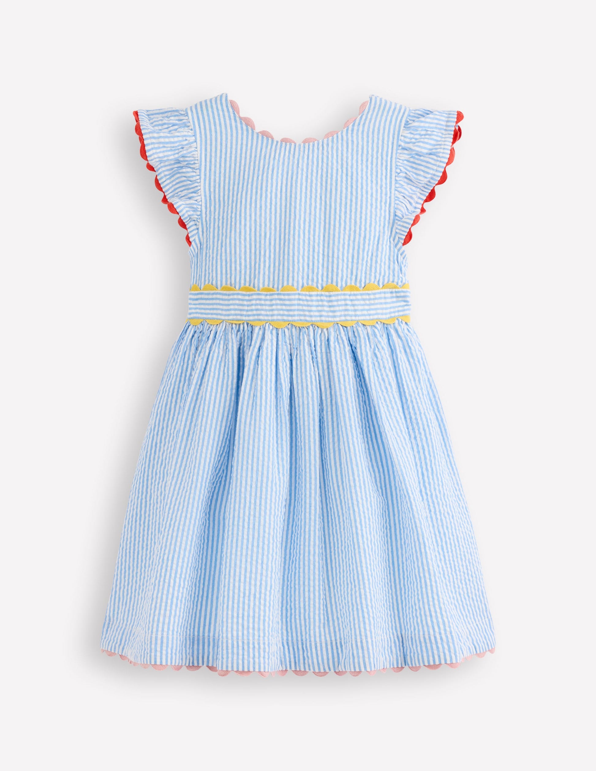 Ric Rac Trim Flutter Dress-Sapphire Blue Stripe-1