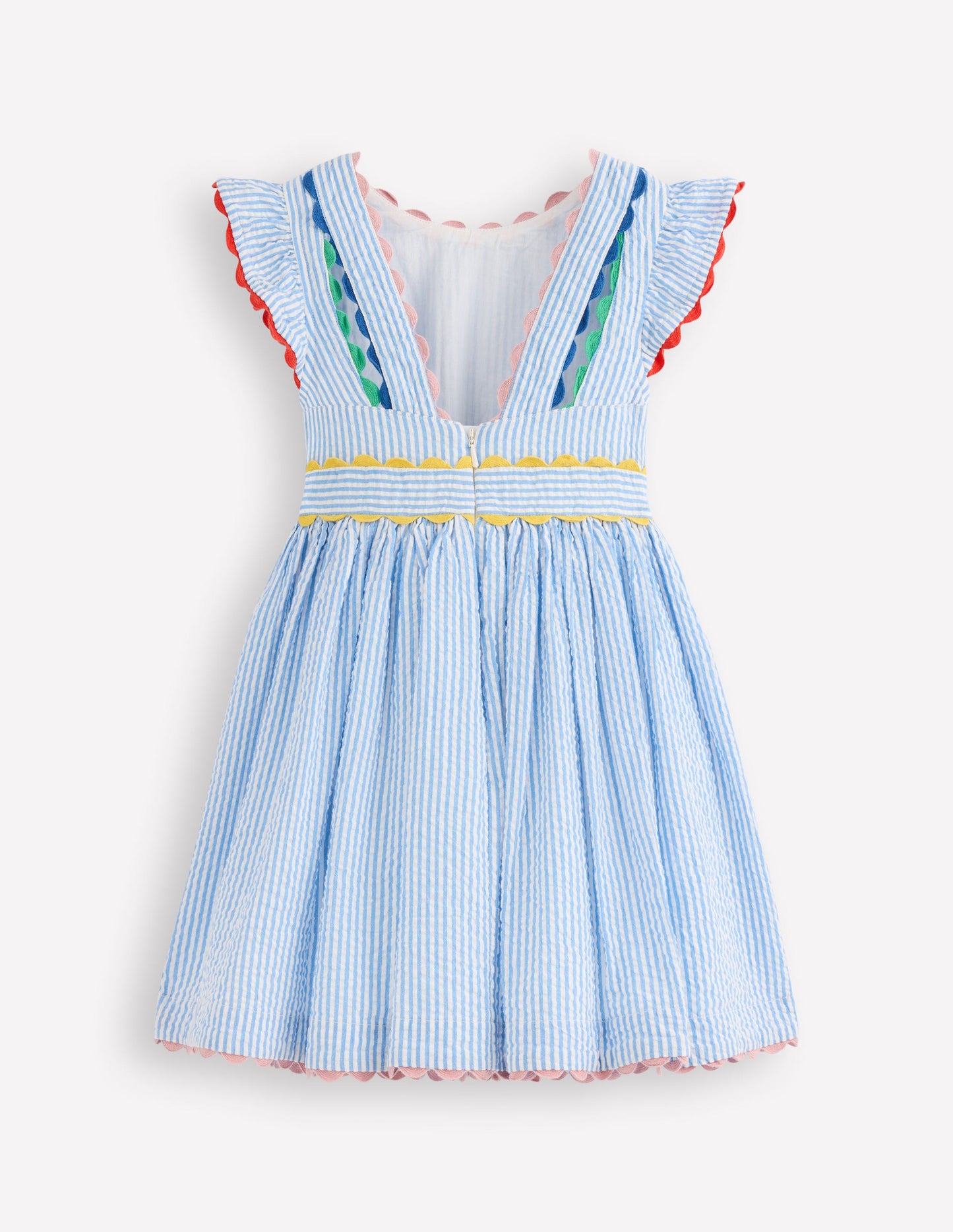 Ric Rac Trim Flutter Dress-Sapphire Blue Stripe
