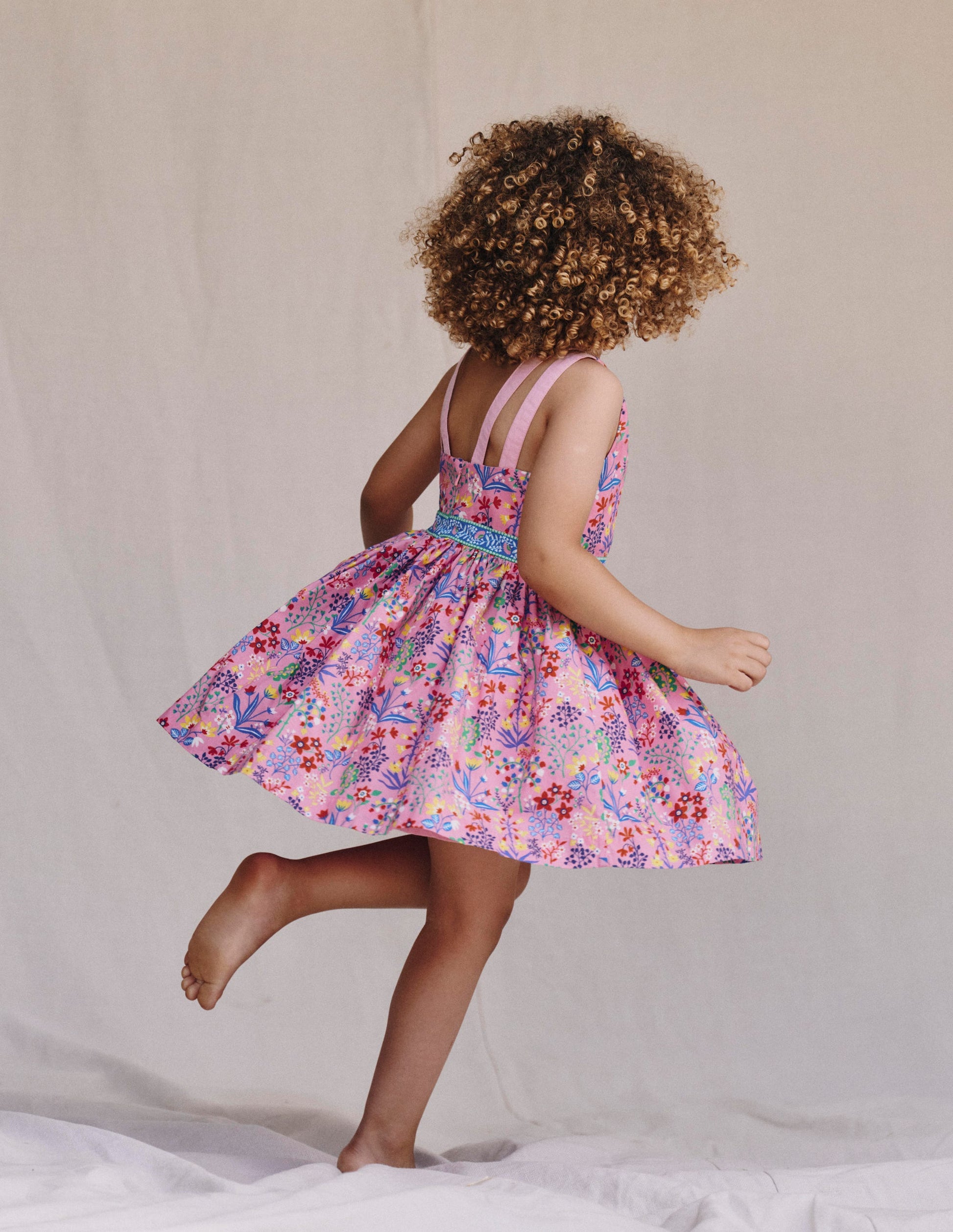 Multi Strap Flare Dress-Meadowsweet Pink Garden Floral-4