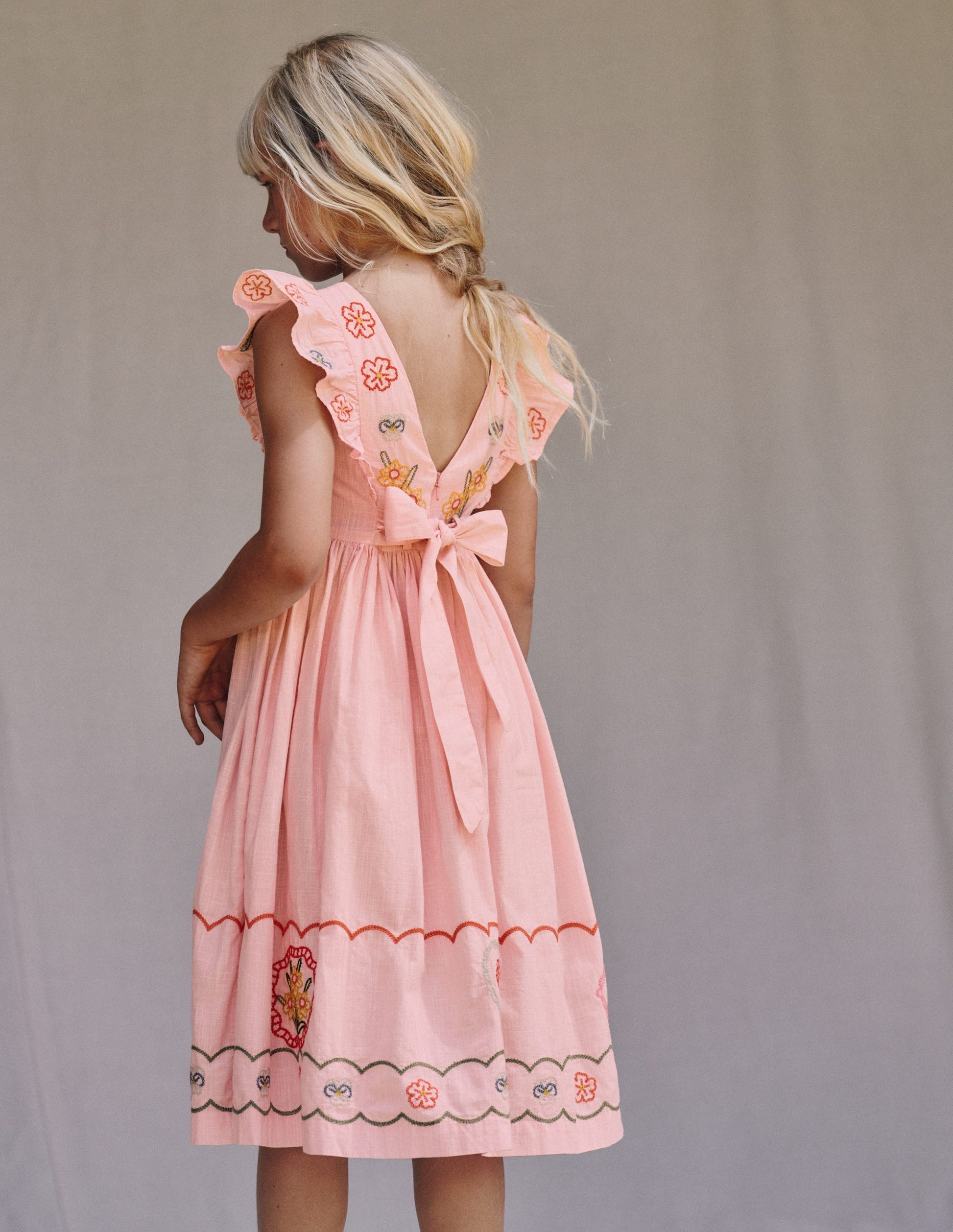 Bow Back Midi Dress-Chalk Pink-4