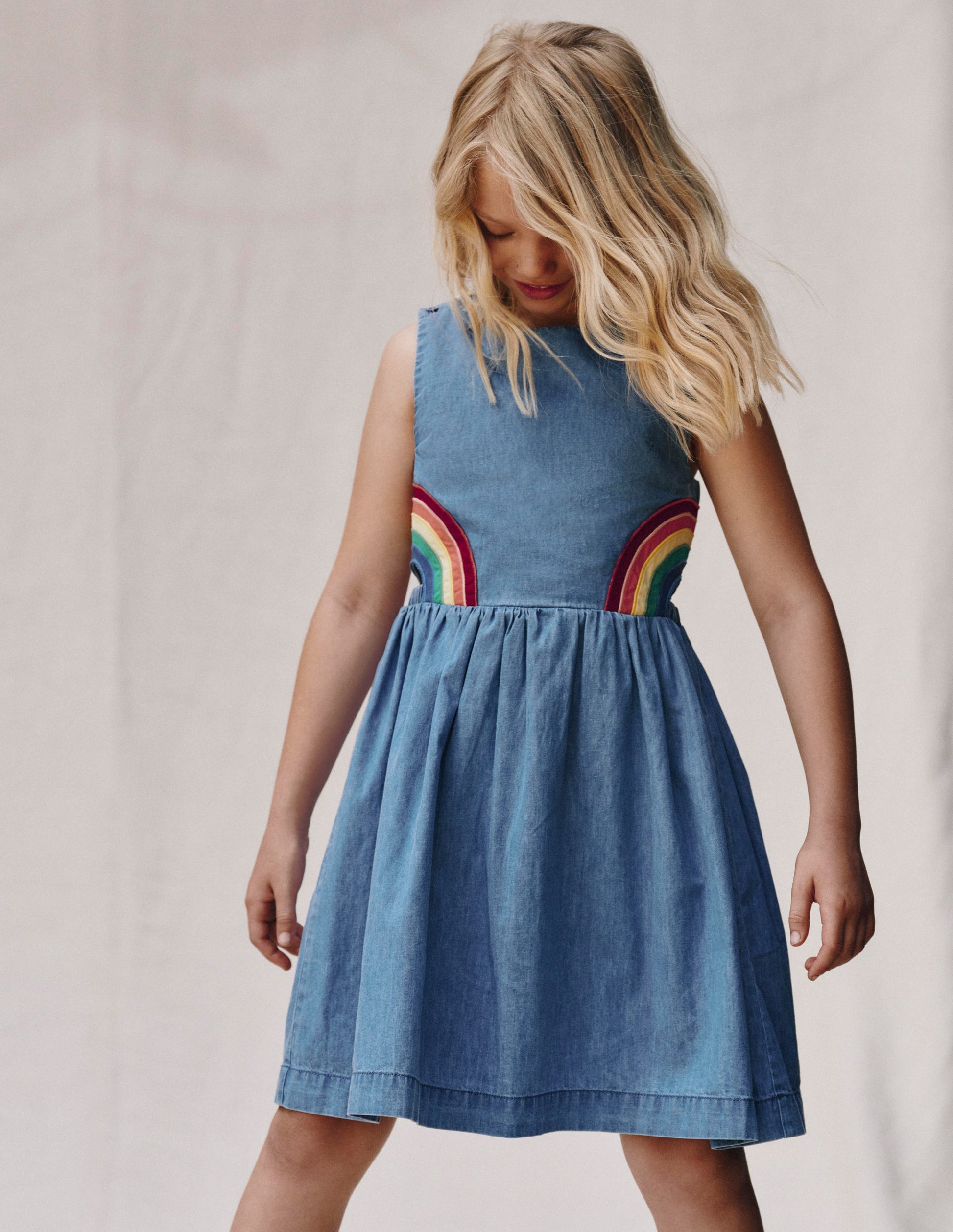 Rainbow Cross Back Dress-Light Wash Rainbow-2